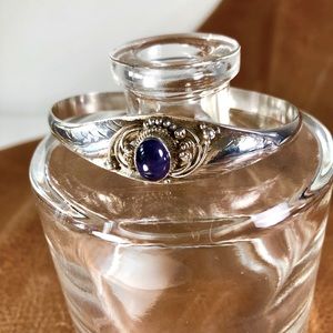 VTG NAVAJO 925 AMETHYST CABOCHON CUFF STERLING AMERICAN INDIAN